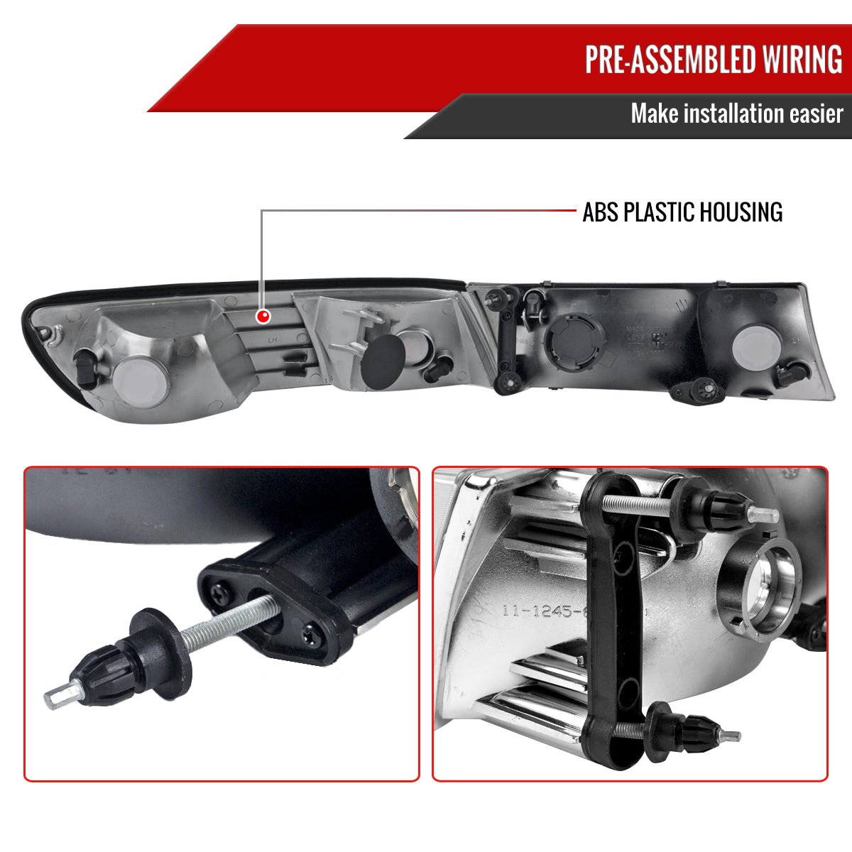 1998-2002 Mercury Grand Marquis Factory Style Crystal Headlights w/ Corner Signal Lights (Chrome Housing/Clear Lens)