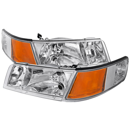 1998-2002 Mercury Grand Marquis Factory Style Crystal Headlights w/ Corner Signal Lights (Chrome Housing/Clear Lens)