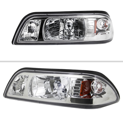 1987-1993 Ford Mustang Crystal Headlights (Chrome Housing/Clear Lens)