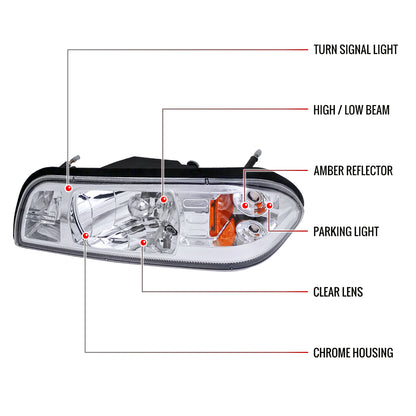 1987-1993 Ford Mustang Crystal Headlights (Chrome Housing/Clear Lens)
