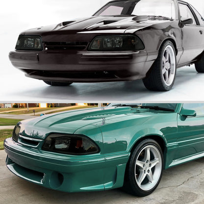 1987-1993 Ford Mustang Crystal Headlights (Chrome Housing/Smoked Lens)
