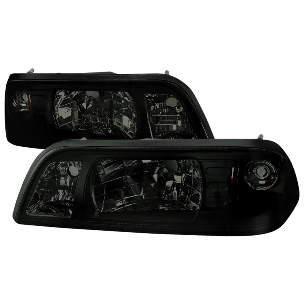 1987-1993 Ford Mustang Crystal Headlights (Chrome Housing/Smoked Lens)