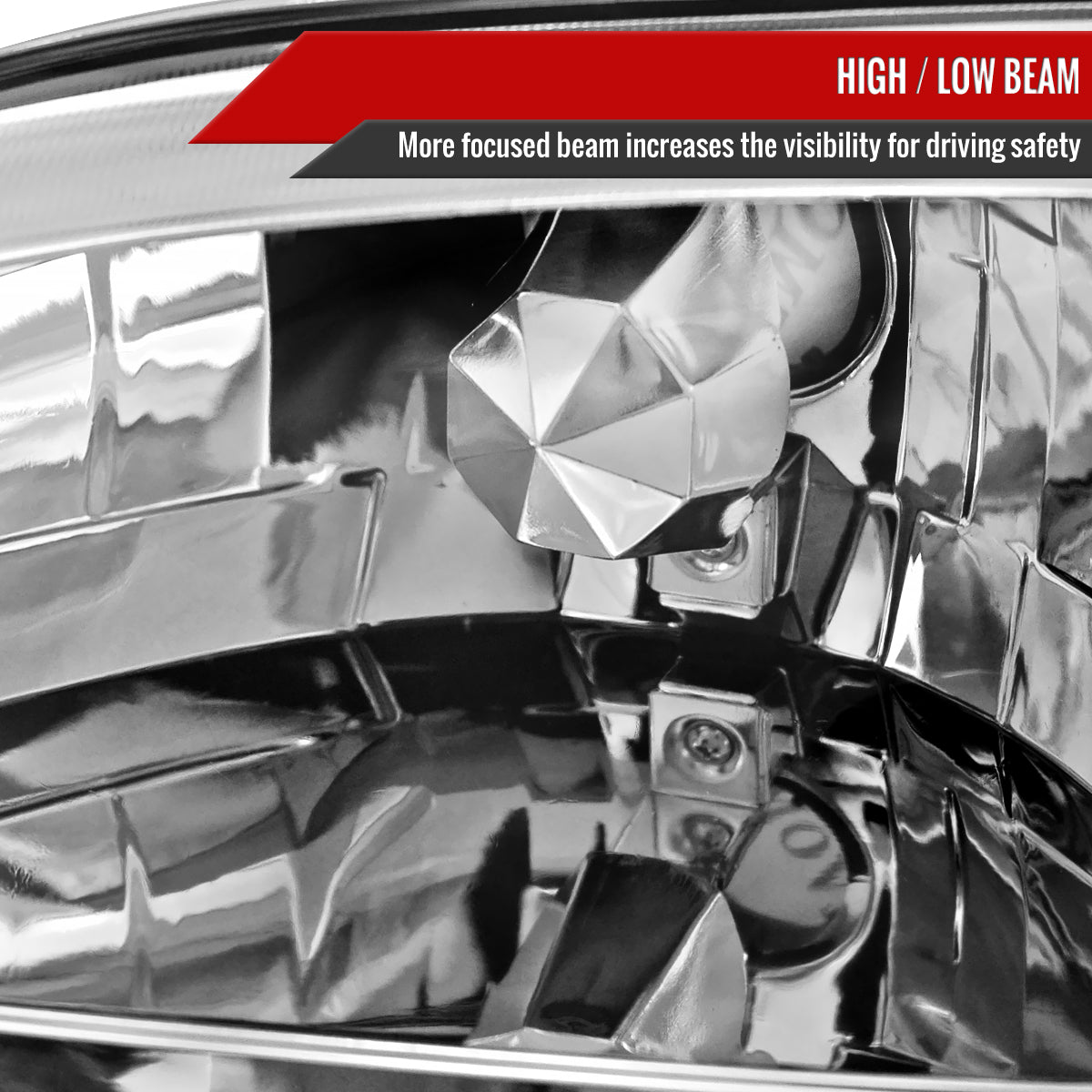1994-1998 Ford Mustang 1PC Crystal Headlights w/ Amber Reflectors (Chrome Housing/Clear Lens)