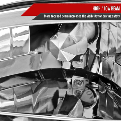 1994-1998 Ford Mustang 1PC Crystal Headlights w/ Amber Reflectors (Chrome Housing/Clear Lens)