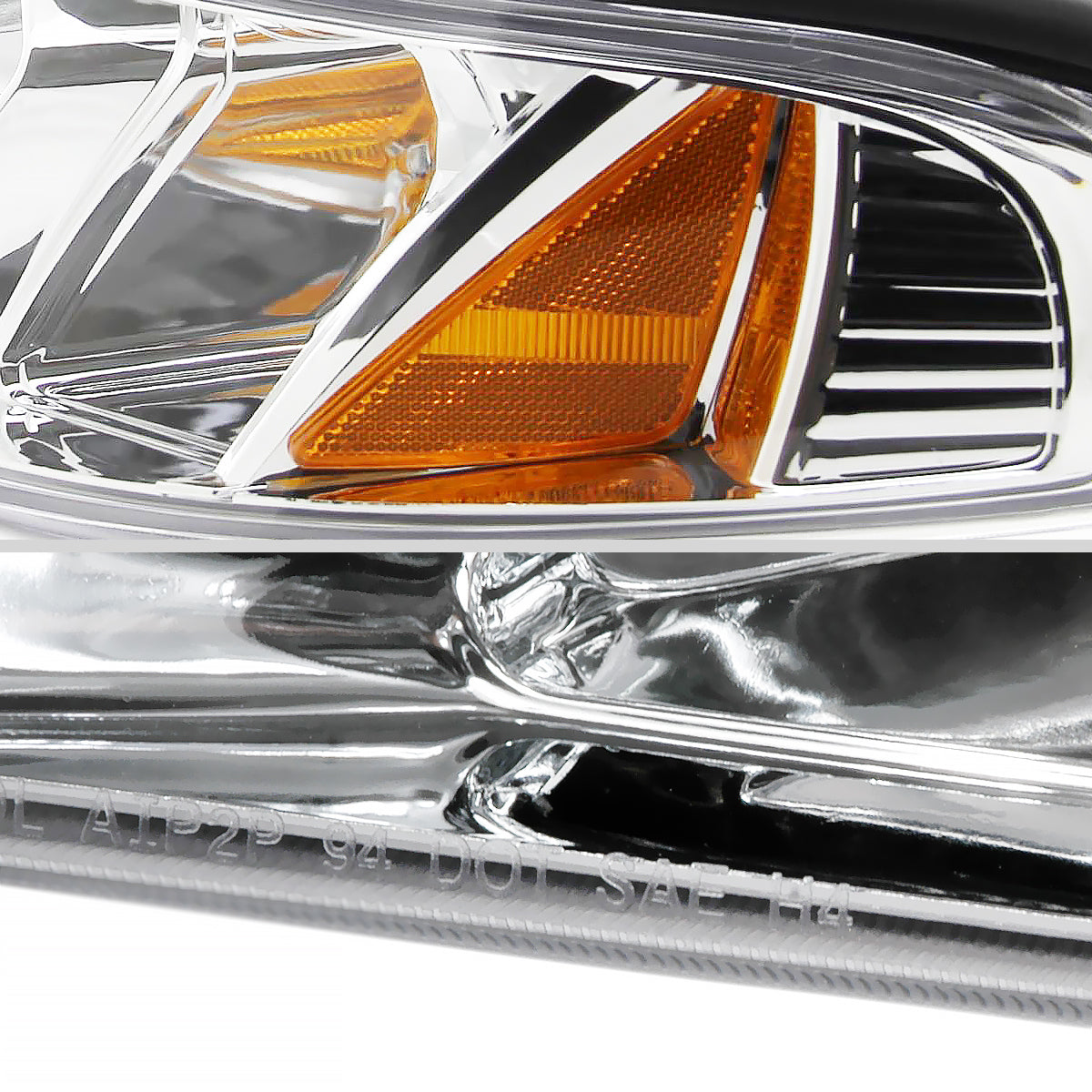 1994-1998 Ford Mustang 1PC Crystal Headlights w/ Amber Reflectors (Chrome Housing/Clear Lens)