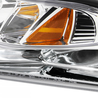 1994-1998 Ford Mustang 1PC Crystal Headlights w/ Amber Reflectors (Chrome Housing/Clear Lens)