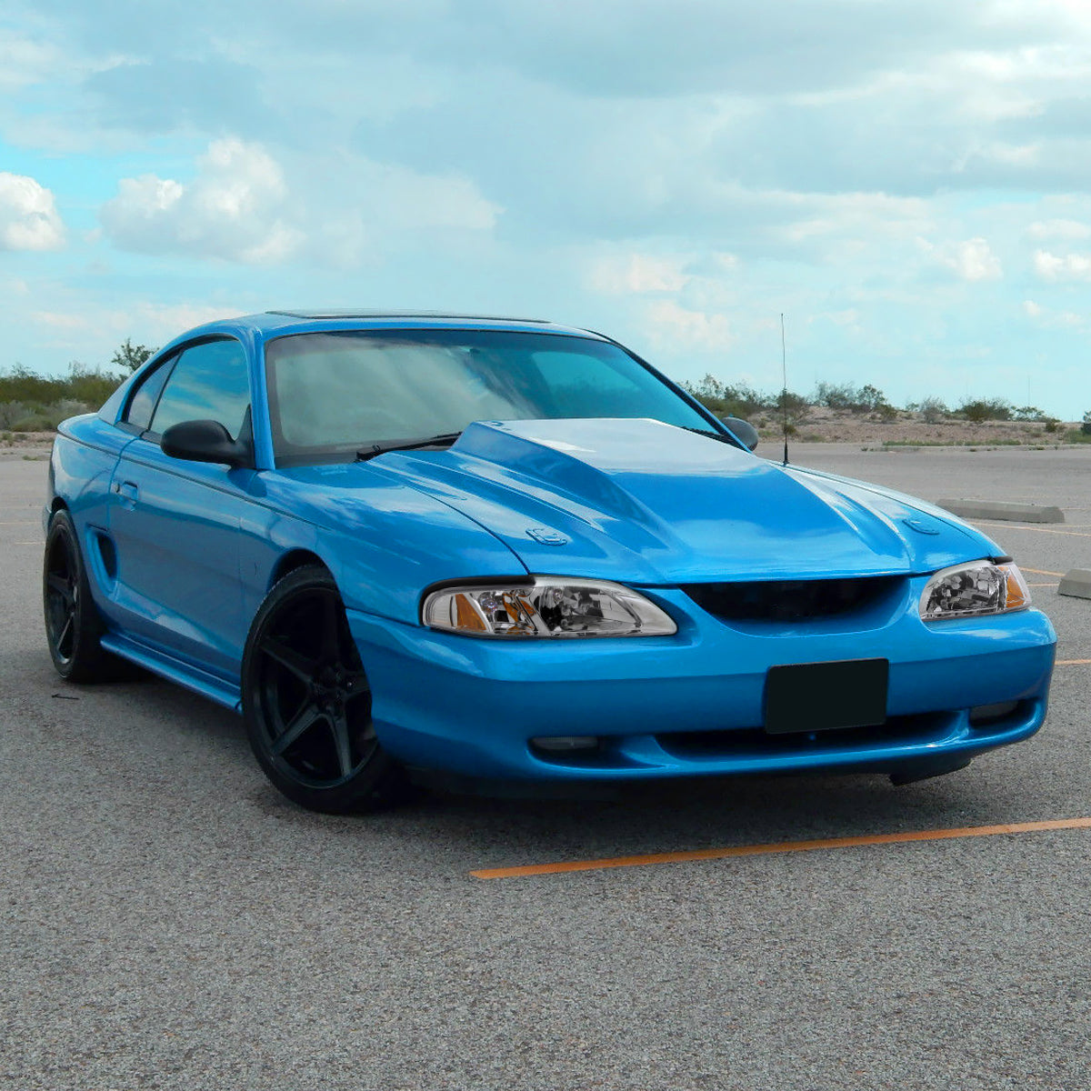 1994-1998 Ford Mustang 1PC Crystal Headlights w/ Amber Reflectors (Chrome Housing/Clear Lens)