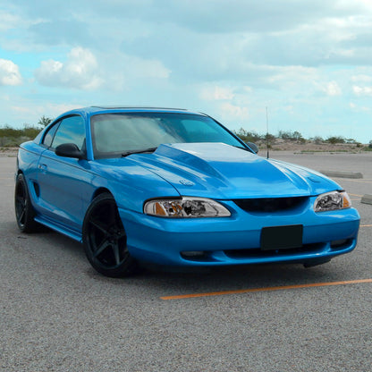 1994-1998 Ford Mustang 1PC Crystal Headlights w/ Amber Reflectors (Chrome Housing/Clear Lens)