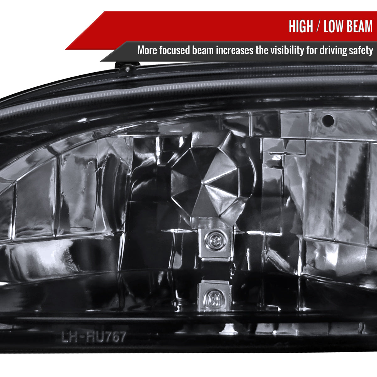 1994-1998 Ford Mustang 1PC Crystal Headlights w/ Amber Reflectors (Chrome Housing/Smoked Lens)