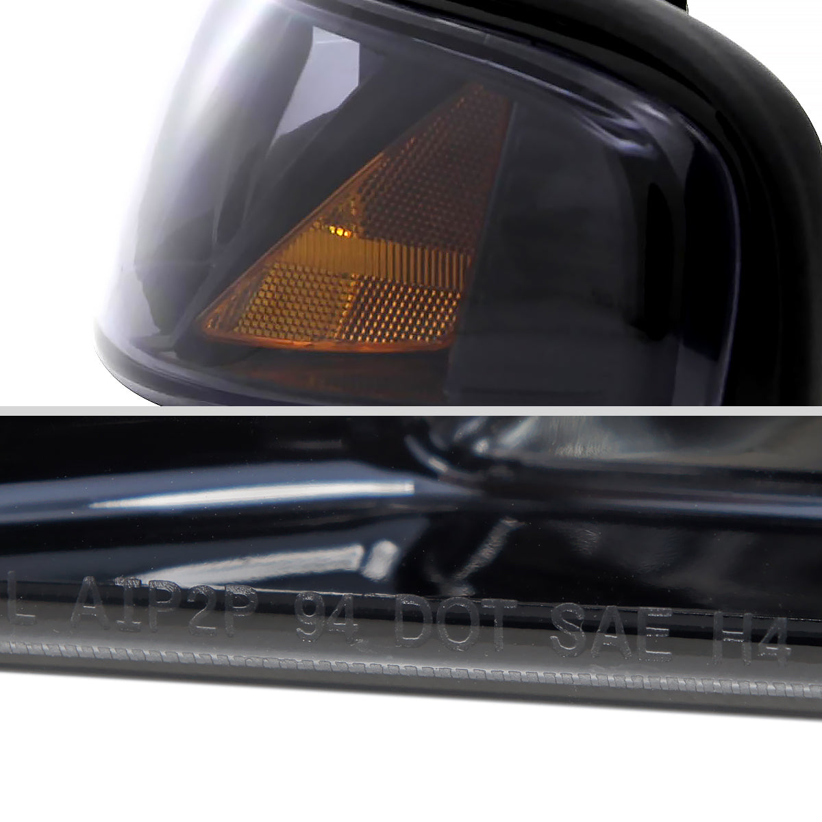 1994-1998 Ford Mustang 1PC Crystal Headlights w/ Amber Reflectors (Chrome Housing/Smoked Lens)