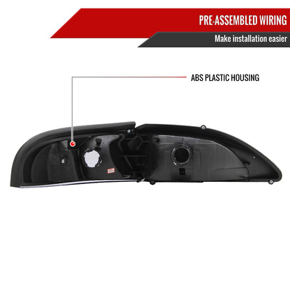 1994-1998 Ford Mustang 1PC Crystal Headlights w/ Amber Reflectors (Chrome Housing/Smoked Lens)