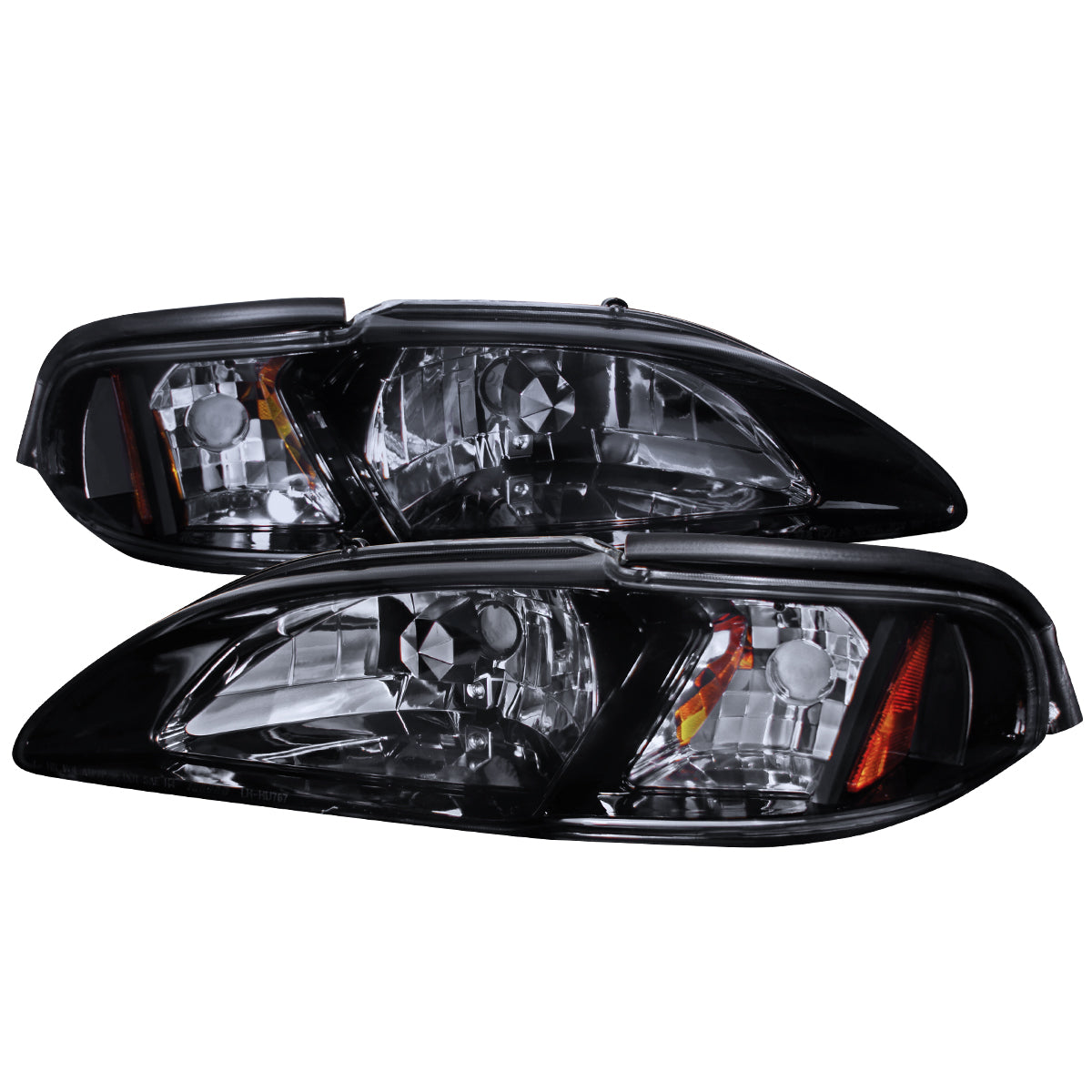 1994-1998 Ford Mustang 1PC Crystal Headlights w/ Amber Reflectors (Chrome Housing/Smoked Lens)
