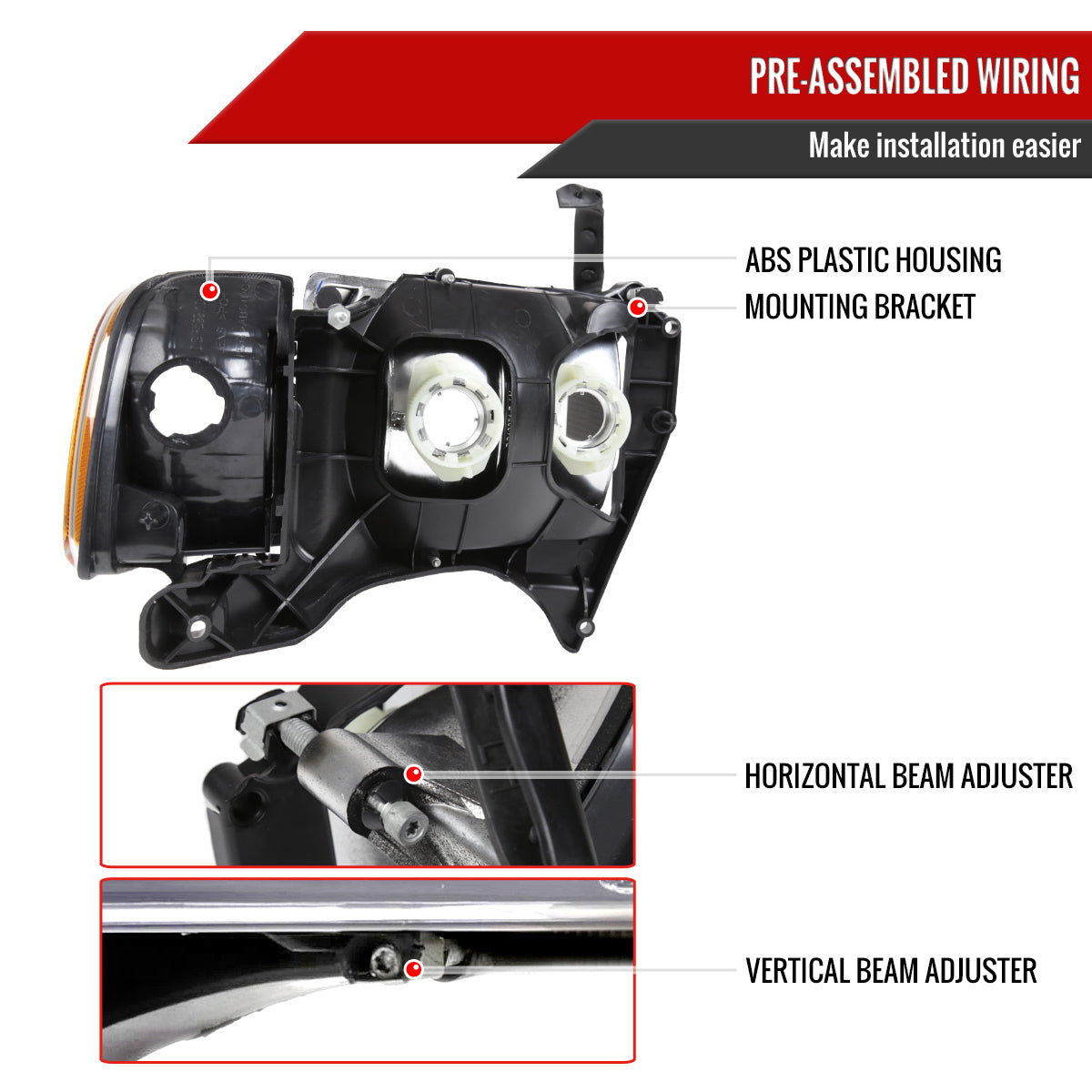 1999-2001 Dodge RAM 1500 Sport Factory Style Headlights and Corner Lights (Black Housing/Clear Lens)