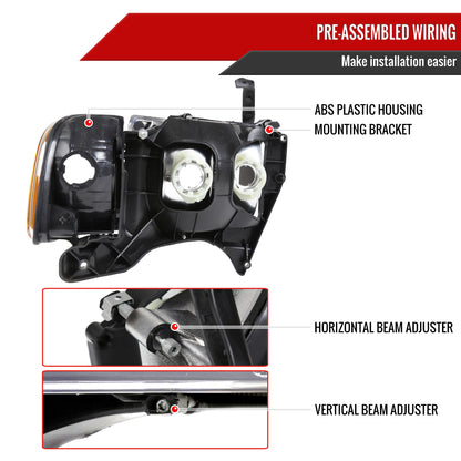 1999-2001 Dodge RAM 1500 Sport Factory Style Headlights and Corner Lights (Black Housing/Clear Lens)