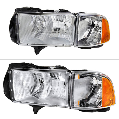 1999-2001 Dodge RAM 1500 Sport Factory Style Headlights and Corner Lights (Chrome Housing/Clear Lens)