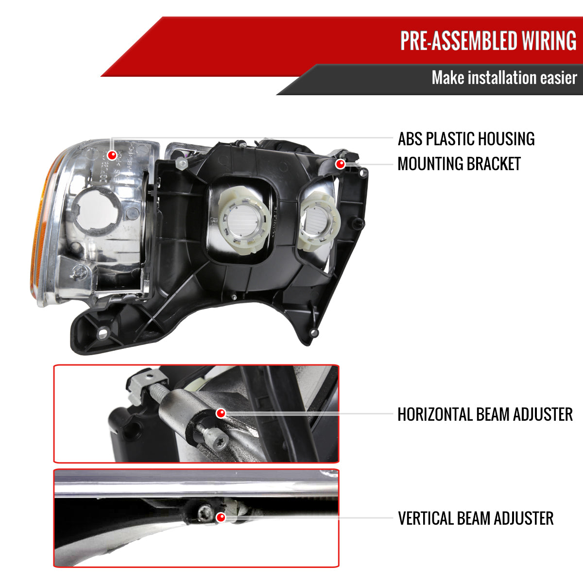 1999-2001 Dodge RAM 1500 Sport Factory Style Headlights and Corner Lights (Chrome Housing/Clear Lens)