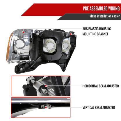1999-2001 Dodge RAM 1500 Sport Factory Style Headlights and Corner Lights (Chrome Housing/Clear Lens)