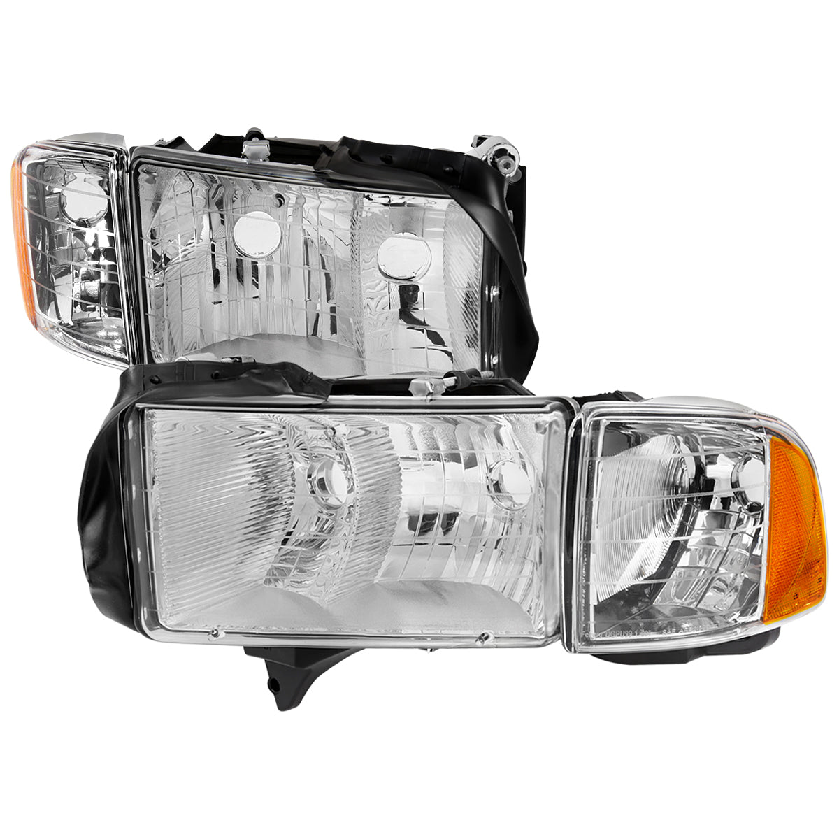 1999-2001 Dodge RAM 1500 Sport Factory Style Headlights and Corner Lights (Chrome Housing/Clear Lens)