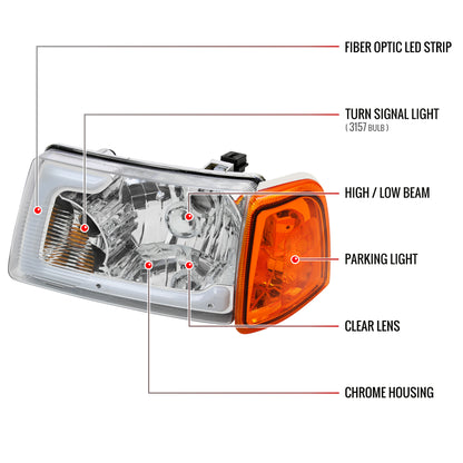 2001-2011 Ford Ranger LED Bar Factory Style Headlights w/Amber Corner Lamp (Chrome Housing/Clear Lens)