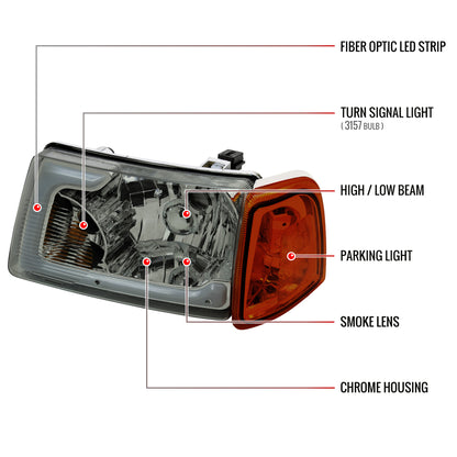 2001-2011 Ford Ranger LED Bar Factory Style Headlights w/Amber Corner Lamp (Chrome Housing/Smoked Lens)