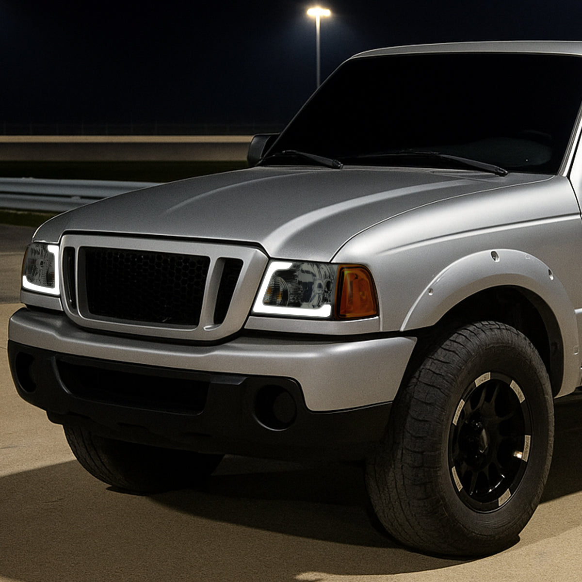 2001-2011 Ford Ranger LED Bar Factory Style Headlights w/Amber Corner Lamp (Chrome Housing/Smoked Lens)