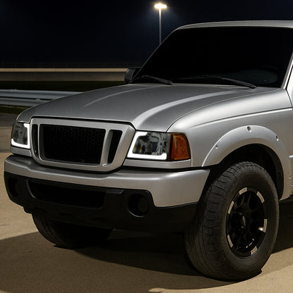 2001-2011 Ford Ranger LED Bar Factory Style Headlights w/Amber Corner Lamp (Chrome Housing/Smoked Lens)