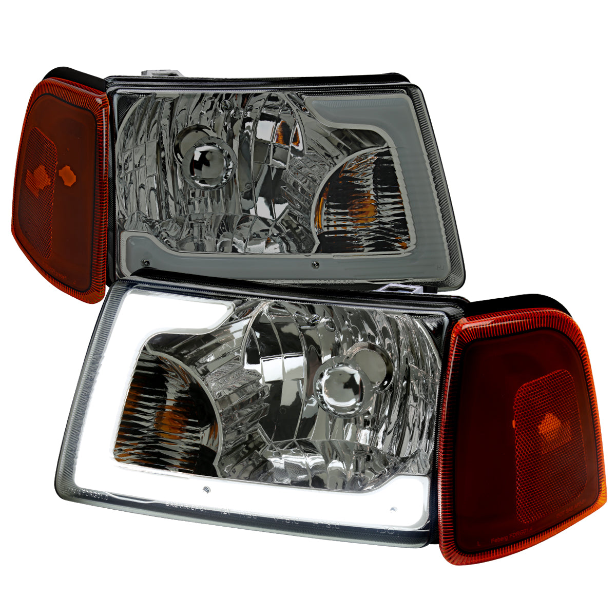 2001-2011 Ford Ranger LED Bar Factory Style Headlights w/Amber Corner Lamp (Chrome Housing/Smoked Lens)