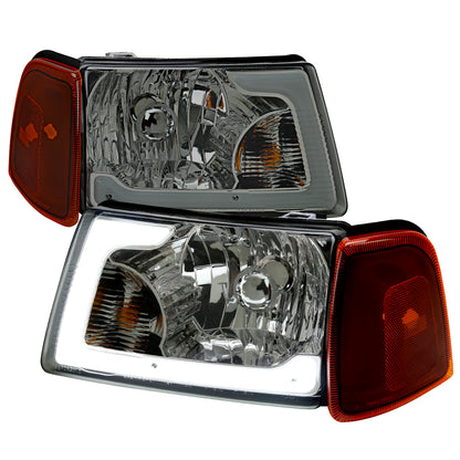 2001-2011 Ford Ranger LED Bar Factory Style Headlights w/Amber Corner Lamp (Chrome Housing/Smoked Lens)