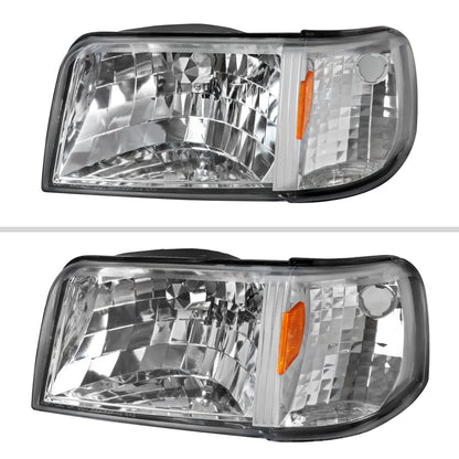 1993-1997 Ford Ranger Factory Style Headlights w/ Corner Signal Lights (Chrome Housing/Clear Lens)