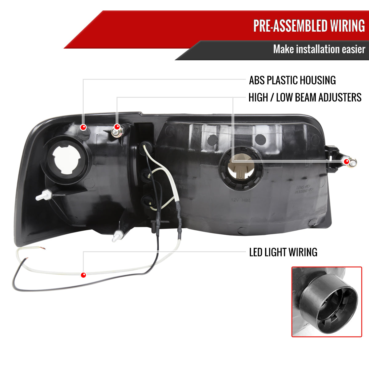 1993-1997 Ford Ranger Factory Style V2 Headlights w/ Corner Lights (Chrome Housing/Smoked Lens)