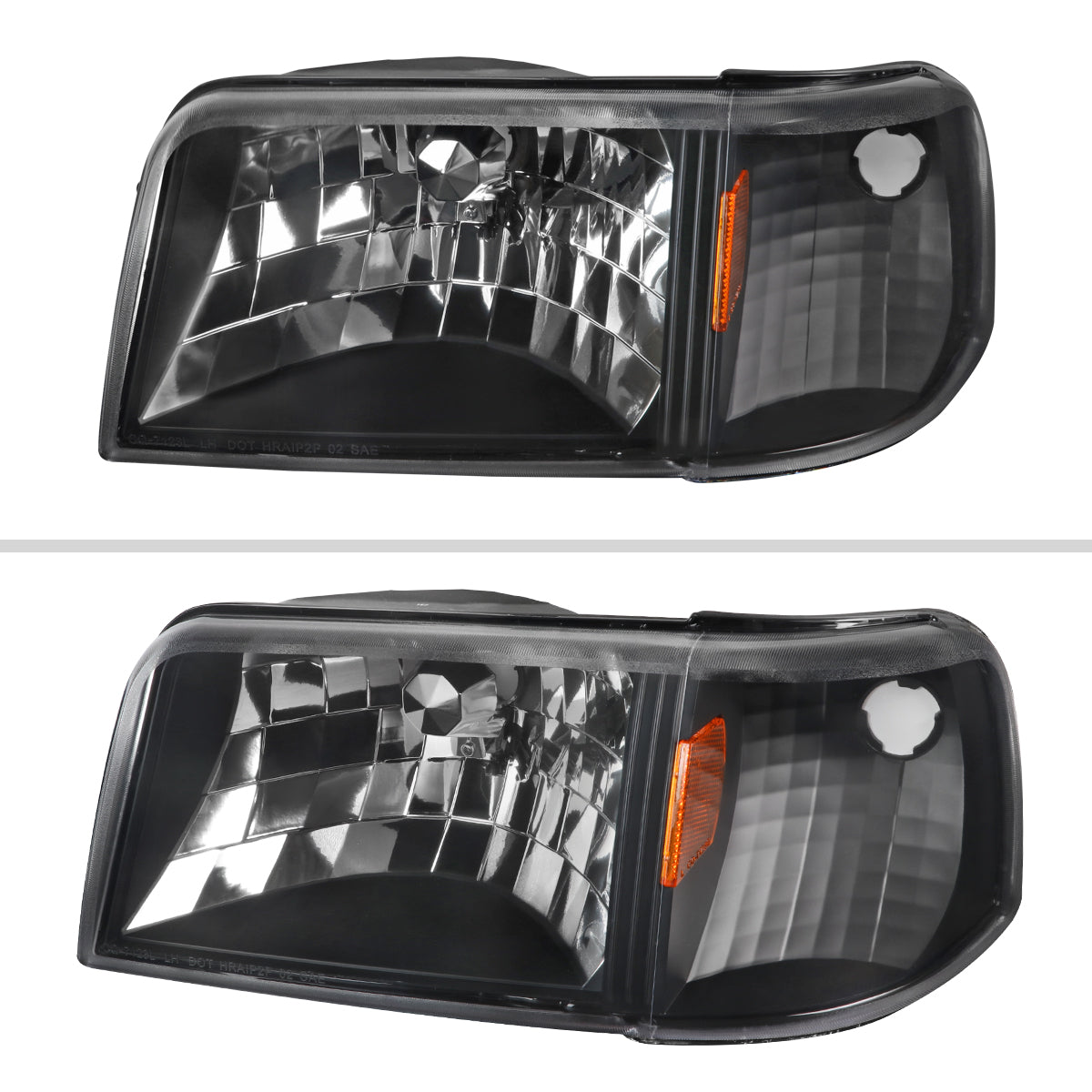 1993-1997 Ford Ranger Factory Style Headlights w/ Corner Lights & Amber Reflector (Matte Black Housing/Clear Lens)