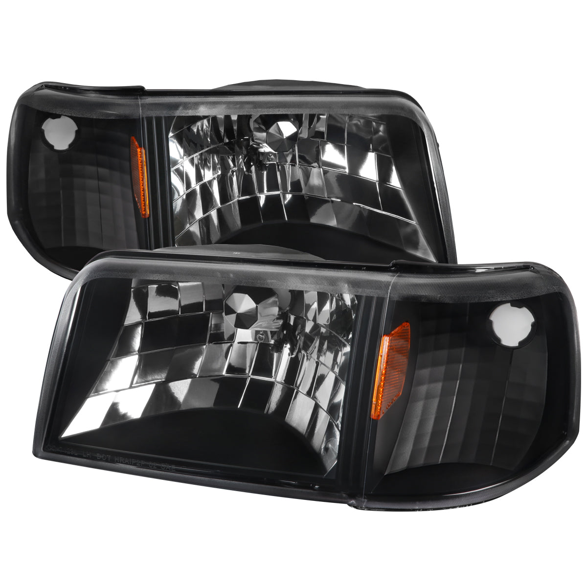 1993-1997 Ford Ranger Factory Style Headlights w/ Corner Lights & Amber Reflector (Matte Black Housing/Clear Lens)