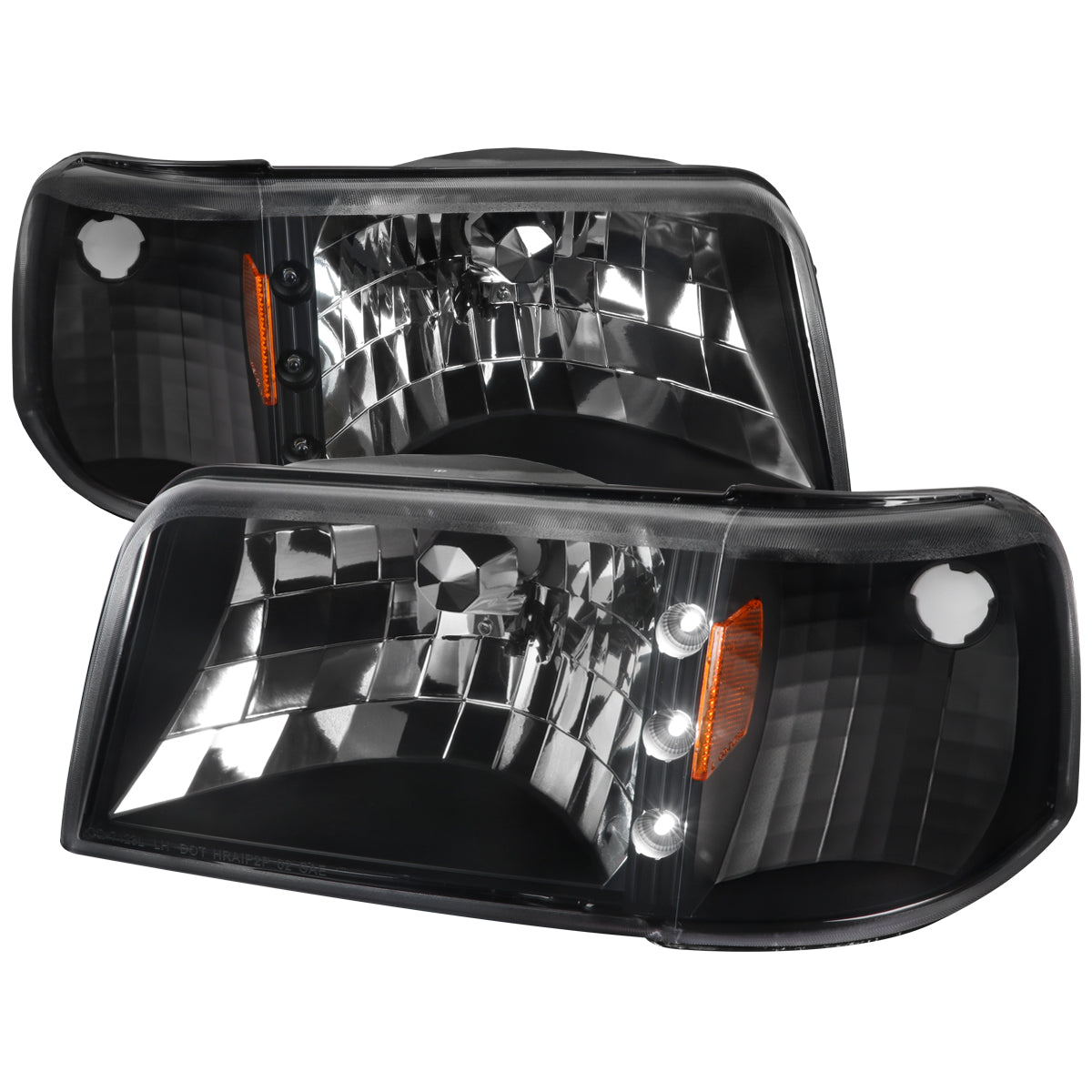 1993-1997 Ford Ranger Factory Style V2 Headlights w/ Corner Lights (Matte Black Housing/Clear Lens)