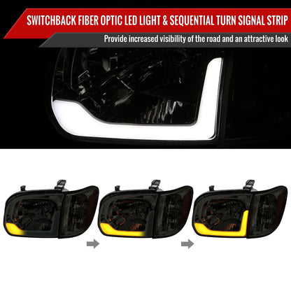 2005-2006 Toyota Tundra/2005-2007 Sequoia Switchback Sequential LED Bar Factory Style Headlights w/Corner Lamps (Chrome Housing/Smoked Lens)