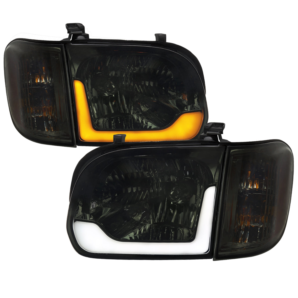 2005-2006 Toyota Tundra/2005-2007 Sequoia Switchback Sequential LED Bar Factory Style Headlights w/Corner Lamps (Chrome Housing/Smoked Lens)