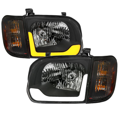 2005-2006 Toyota Tundra/2005-2007 Sequoia Switchback Sequential LED Bar Factory Style Headlights w/Corner Lamps (Matte Black Housing/Clear Lens)