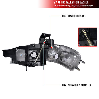 1997-2005 Chevrolet Venture Pontiac Montana/Trans Sport Crystal Headlights (Matte Black Housing/Clear Lens)