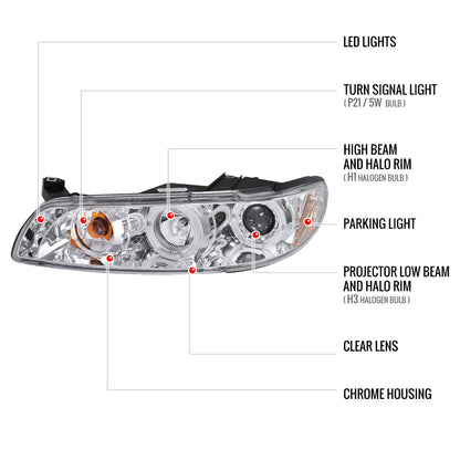 1997-2003 Pontiac Grand Prix Dual Halo Projector Headlights (Chrome Housing/Clear Lens)