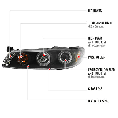 1997-2003 Pontiac Grand Prix Dual Halo Projector Headlights (Matte Black Housing/Clear Lens)