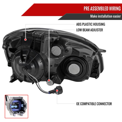 2002-2004 Nissan Altima Crystal Headlights w/ Amber Reflector (Matte Black Housing/Clear Lens)