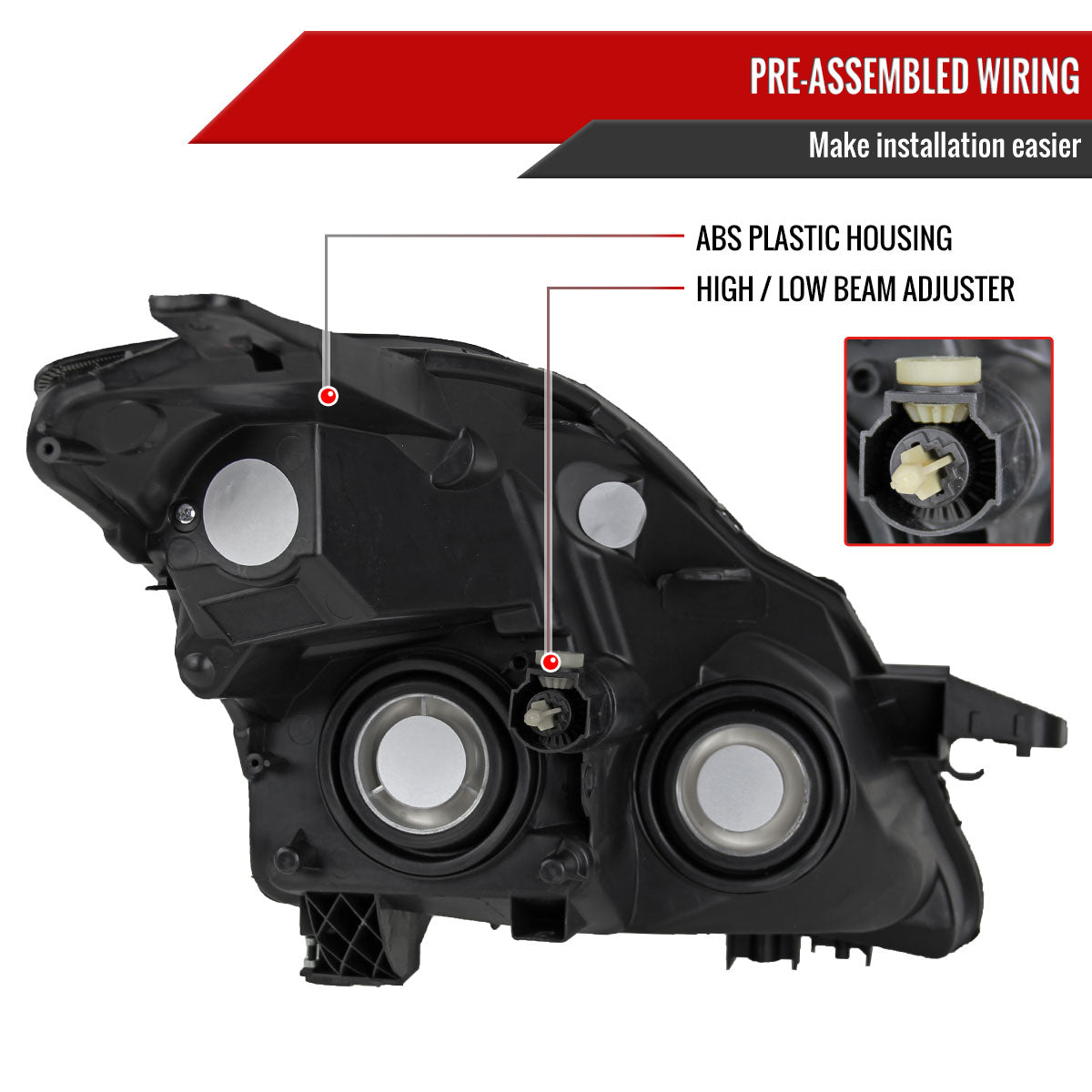 2007-2009 Nissan Altima Sedan Crystal Headlights w/ Amber Reflector (Matte Black Housing/Clear Lens)