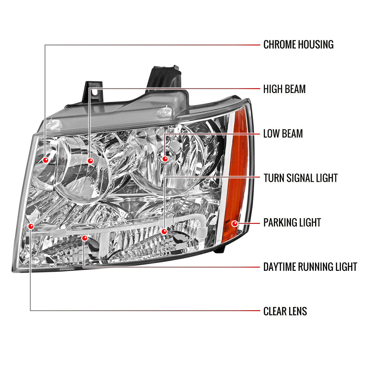 2007-2014 Chevrolet Avalanche/Tahoe/Suburban Factory Style Headlights (Chrome Housing/Clear Lens)