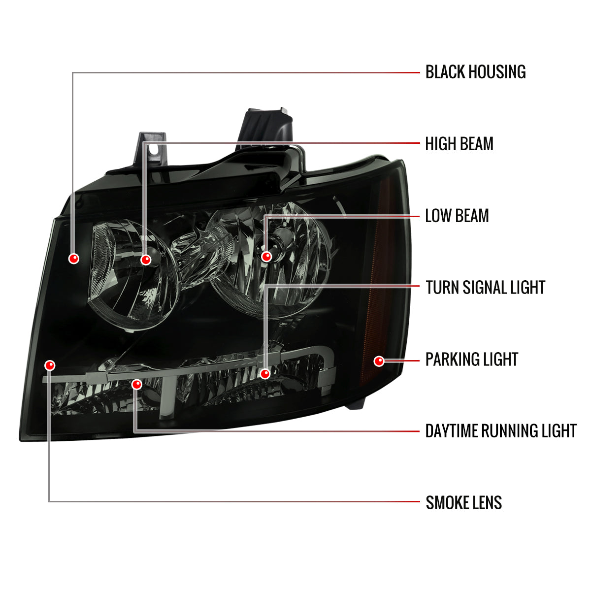 2007-2014 Chevrolet Avalanche/Tahoe/Suburban Factory Style Headlights (Matte Black Housing/Smoked Lens)