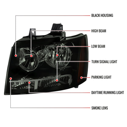 2007-2014 Chevrolet Avalanche/Tahoe/Suburban Factory Style Headlights (Matte Black Housing/Smoked Lens)