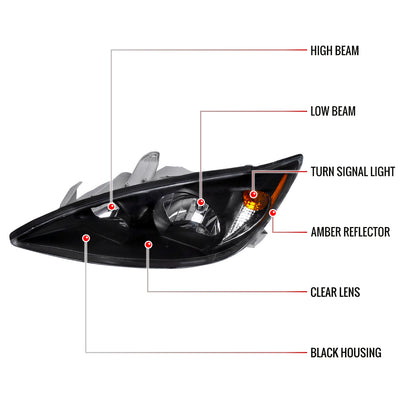 2002-2004 Toyota Camry Factory Style Headlights w/ Amber Reflector (Matte Black Housing/Clear Lens)