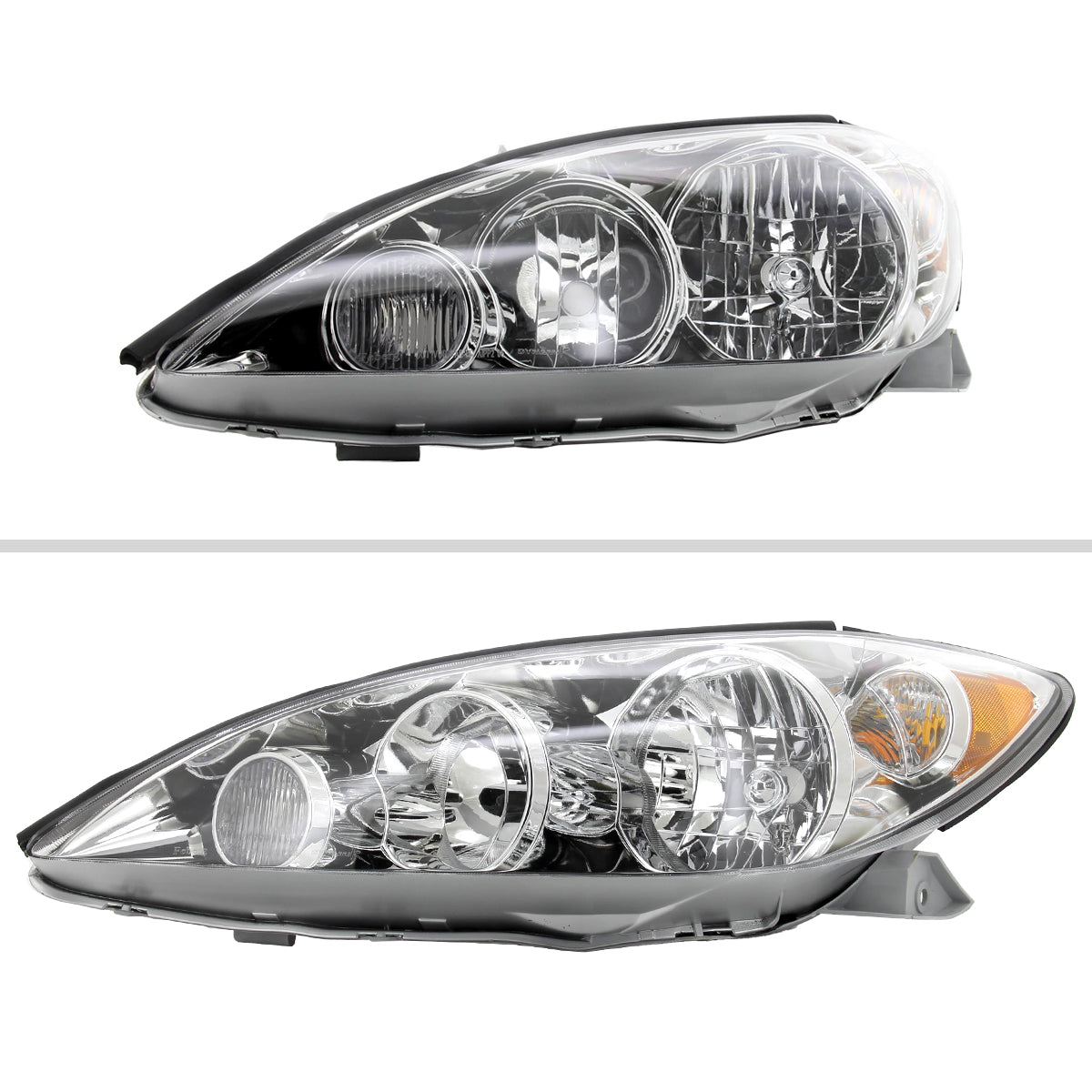 2005-2006 Toyota Camry Factory Style Crystal Headlights w/ Amber Reflector (Chrome Housing/Clear Lens)