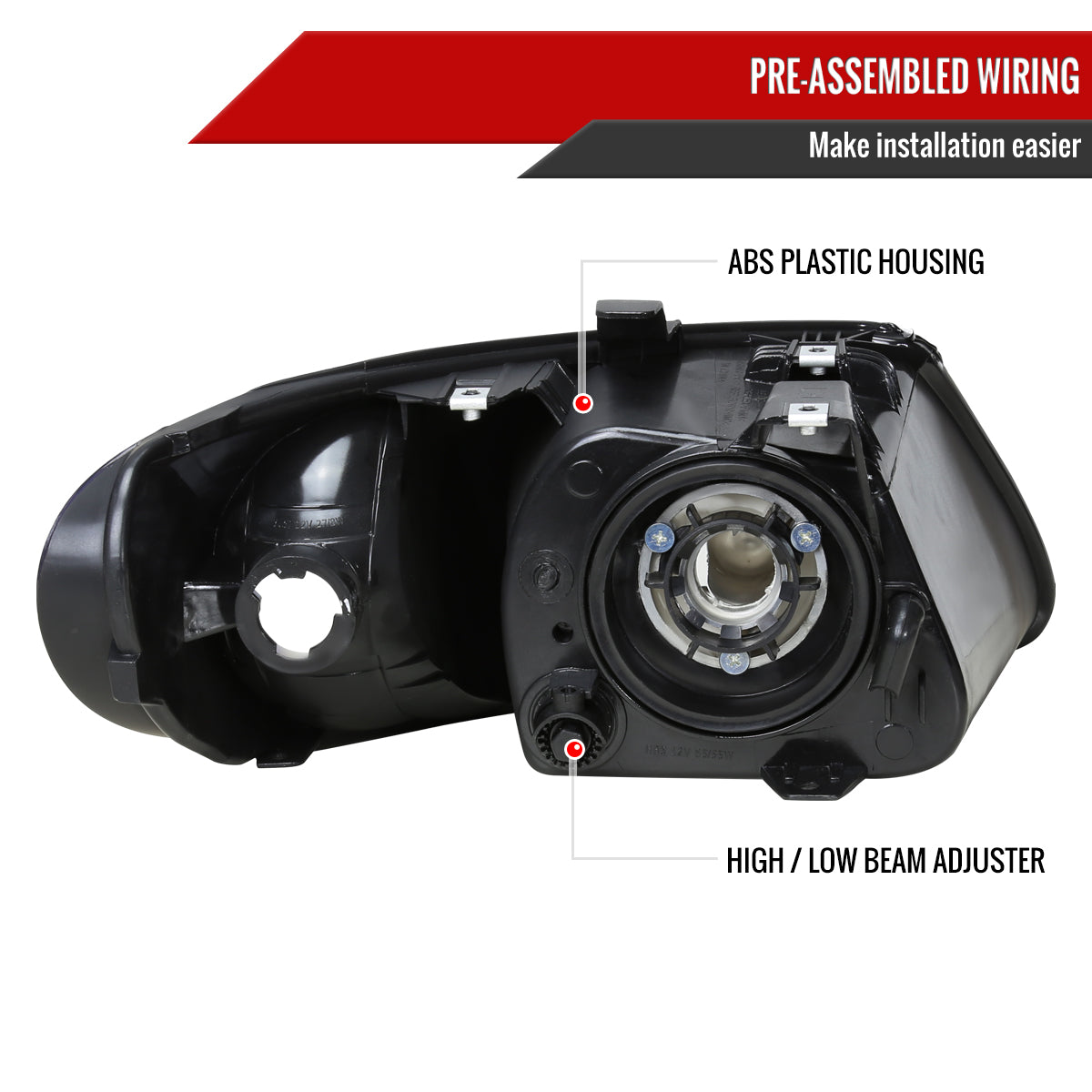2001-2007 Dodge Caravan Chrysler Voyager/Town & Country Factory Style Crystal Headlights (Matte Black Housing/Clear Lens)