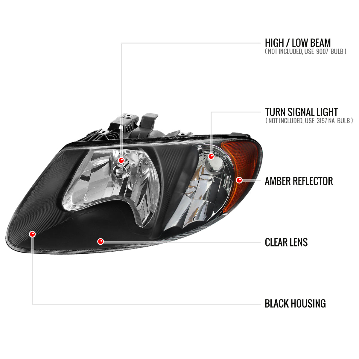 2001-2007 Dodge Caravan Chrysler Voyager/Town & Country Factory Style Crystal Headlights (Matte Black Housing/Clear Lens)