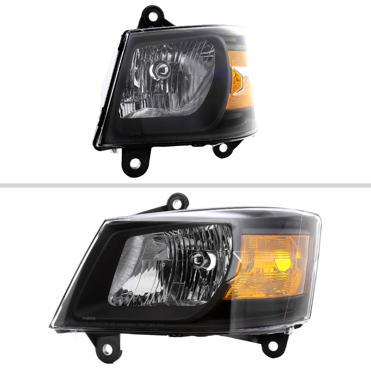 2008-2010 Dodge Grand Caravan Factory Style Crystal Headlights w/ Amber Reflector (Matte Black Housing/Clear Lens)