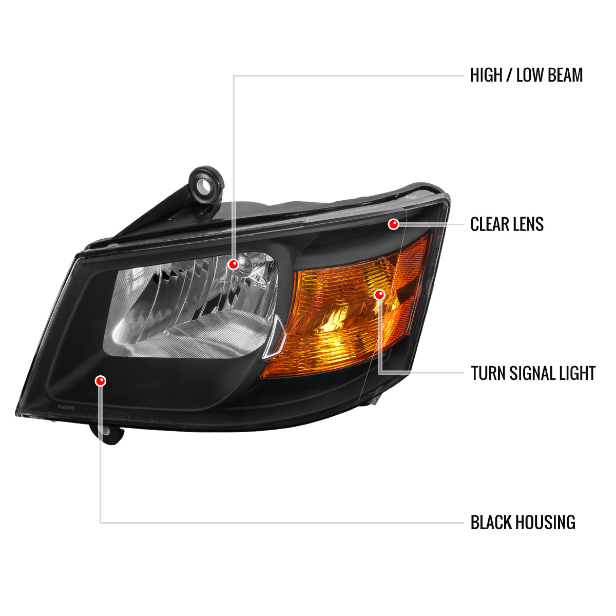 2008-2010 Dodge Grand Caravan Factory Style Crystal Headlights w/ Amber Reflector (Matte Black Housing/Clear Lens)